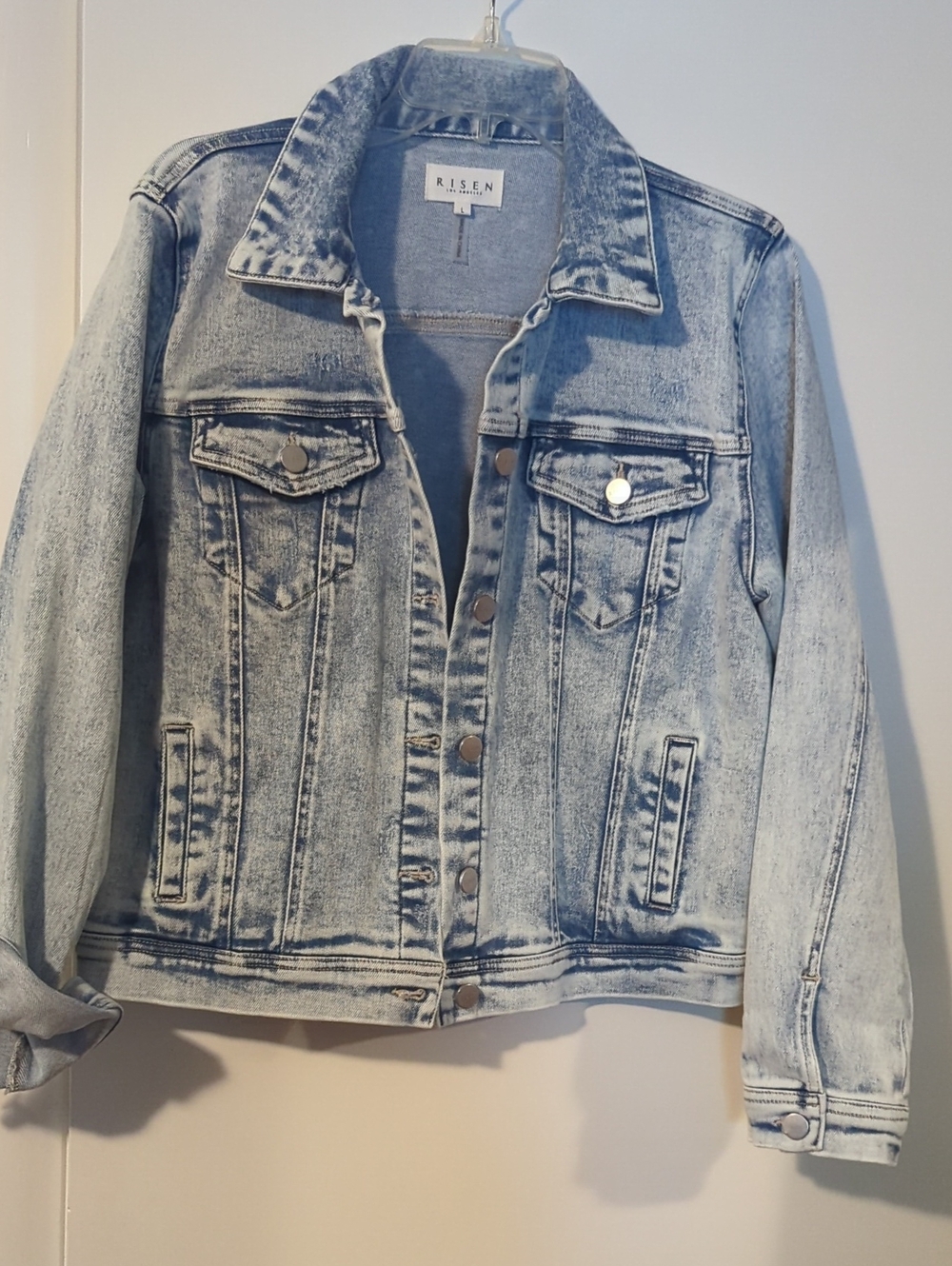 Risen Light Wash Distressed Denim Jacket Blue Size Large